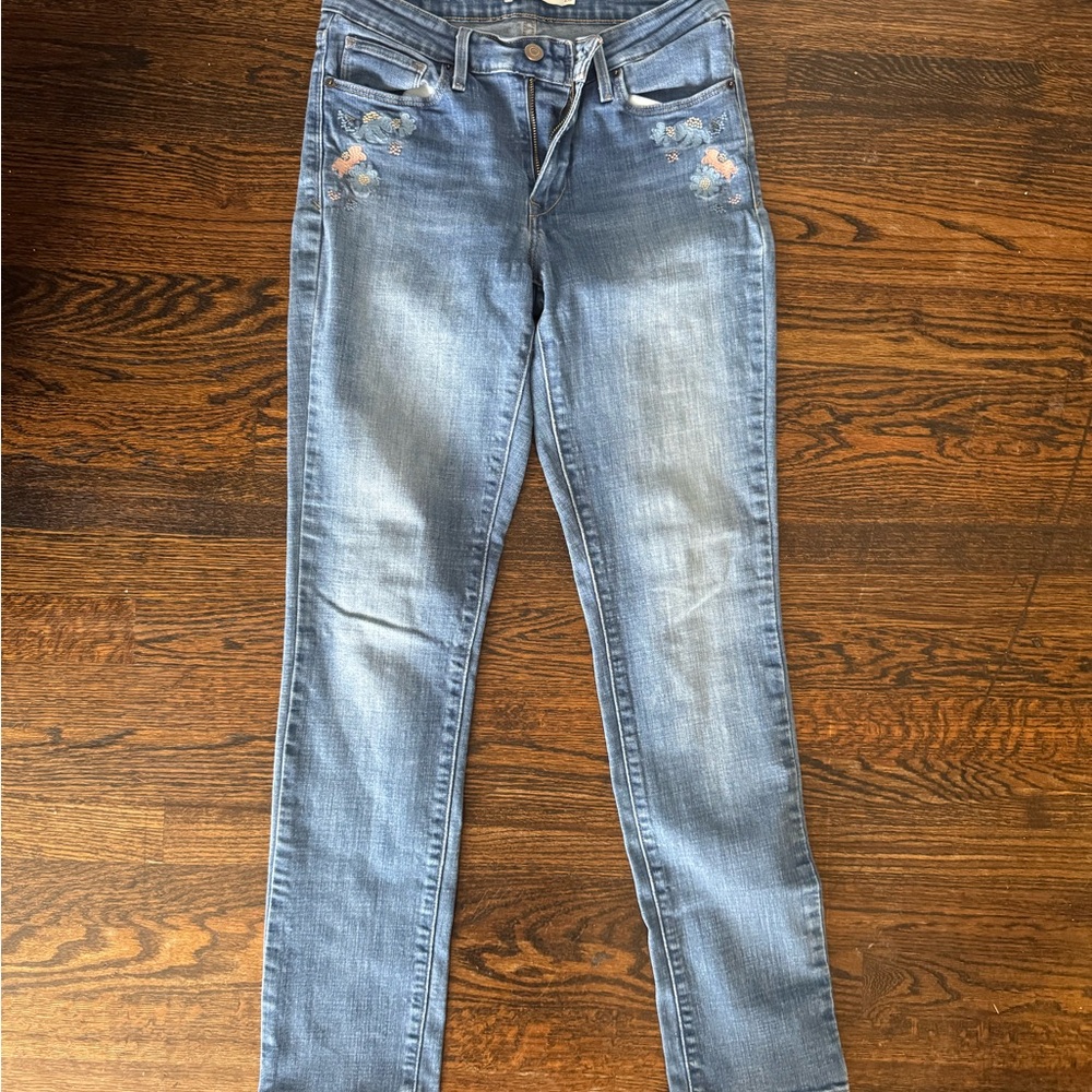Levi's Women's Light Blue Skinny Jeans with Floral Embroidery